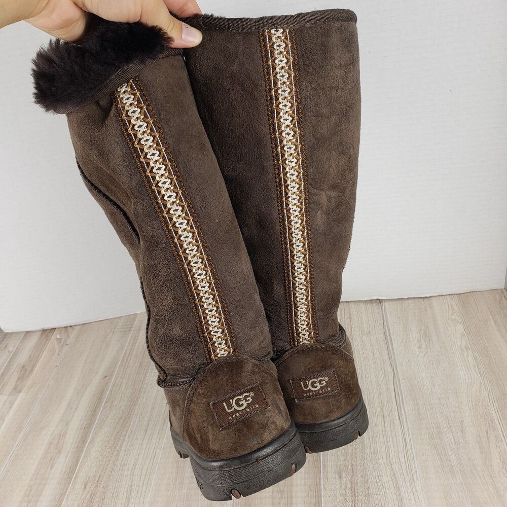 UGG Australia Ultimate Tall Braid 5340 Brown Suede Sheepskin Boots Womens 10W - Picture 3 of 8